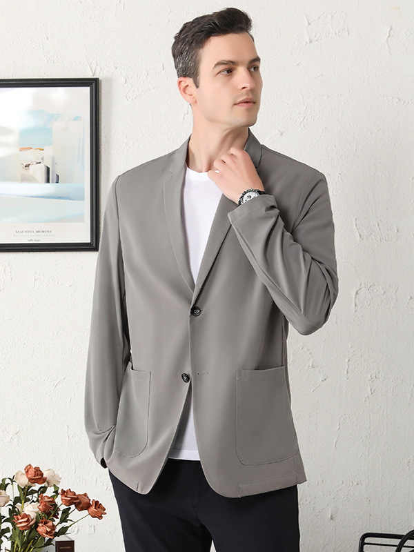 F222Elegant Men's Ice Silk Suit Set Perfect Blend of Comfort and Style for Springtime Wear