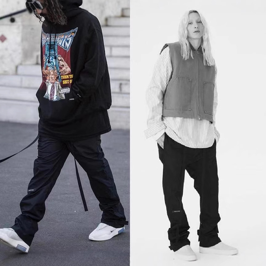 Trendy FOG Season 6 Nylon Splicing Velcro Legs High Street Strap Men's And Women's Couple Pants