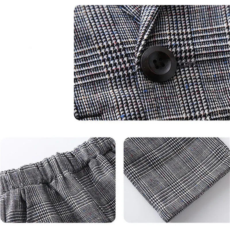 Fashion Wedding Kids Suit for Girls Formal Pant Suits for Teenagers 2PCS Blazer Set Plaid Children Blazer 4 5 7 9 11 13T 250219