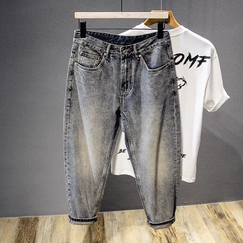 y Clothing Vintage Retro Style Tapered Dad Carrot Denim Jeans Mens Light Wash Loose Casual Fulllength Baggy Pants 250219