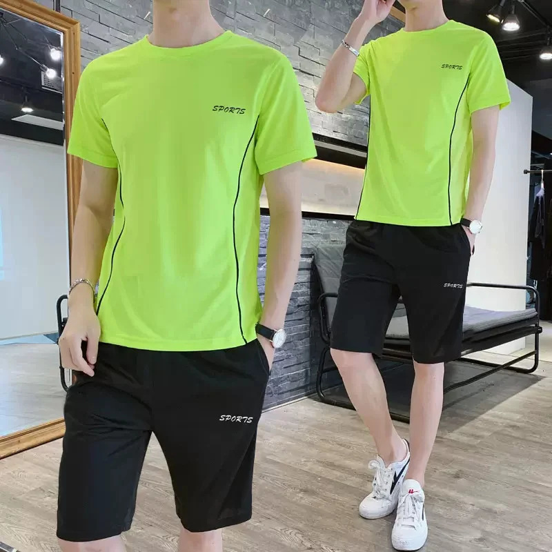 Mens Sports Quick Drying Set Summer Breathable Running Casual Home Short Sleeve Tshirt Outdoor Large Size Sportswear 250220