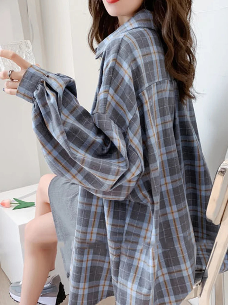 JMPRS Fashion Plaid Women Shirt Korean Oversize Tops Harajuku Daily Allmatch Long Sleeve Chic Female Yellow Shirts 250219
