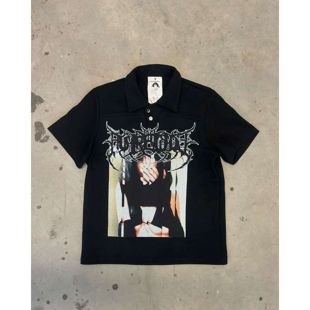 Y2k short sleeved polo shirt T-shirt printed pattern dark gothic vintage summer street top