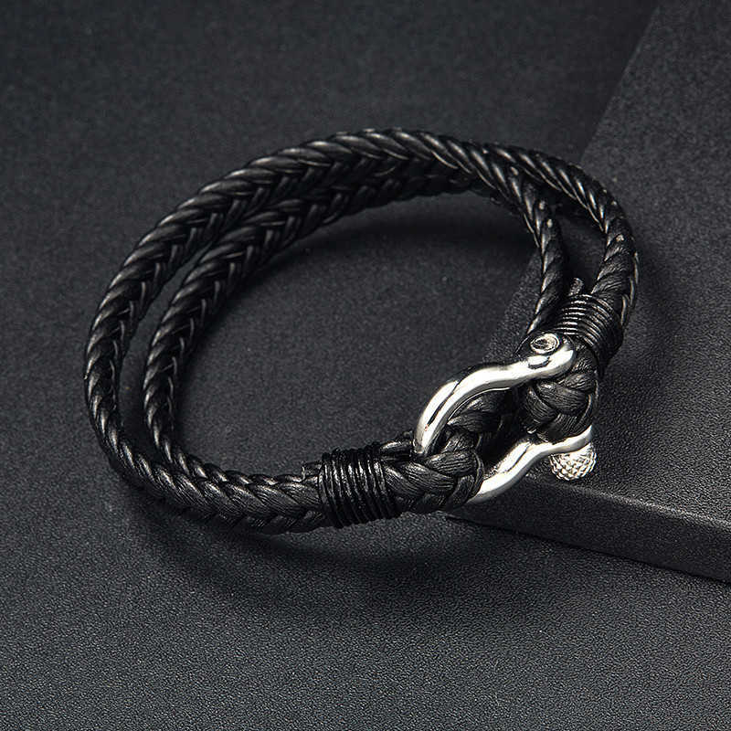 Charm Bracelets New navy anchor Bracelet leather horseshoe buckle woven leather bracelet Jewelry Bracelet H25220