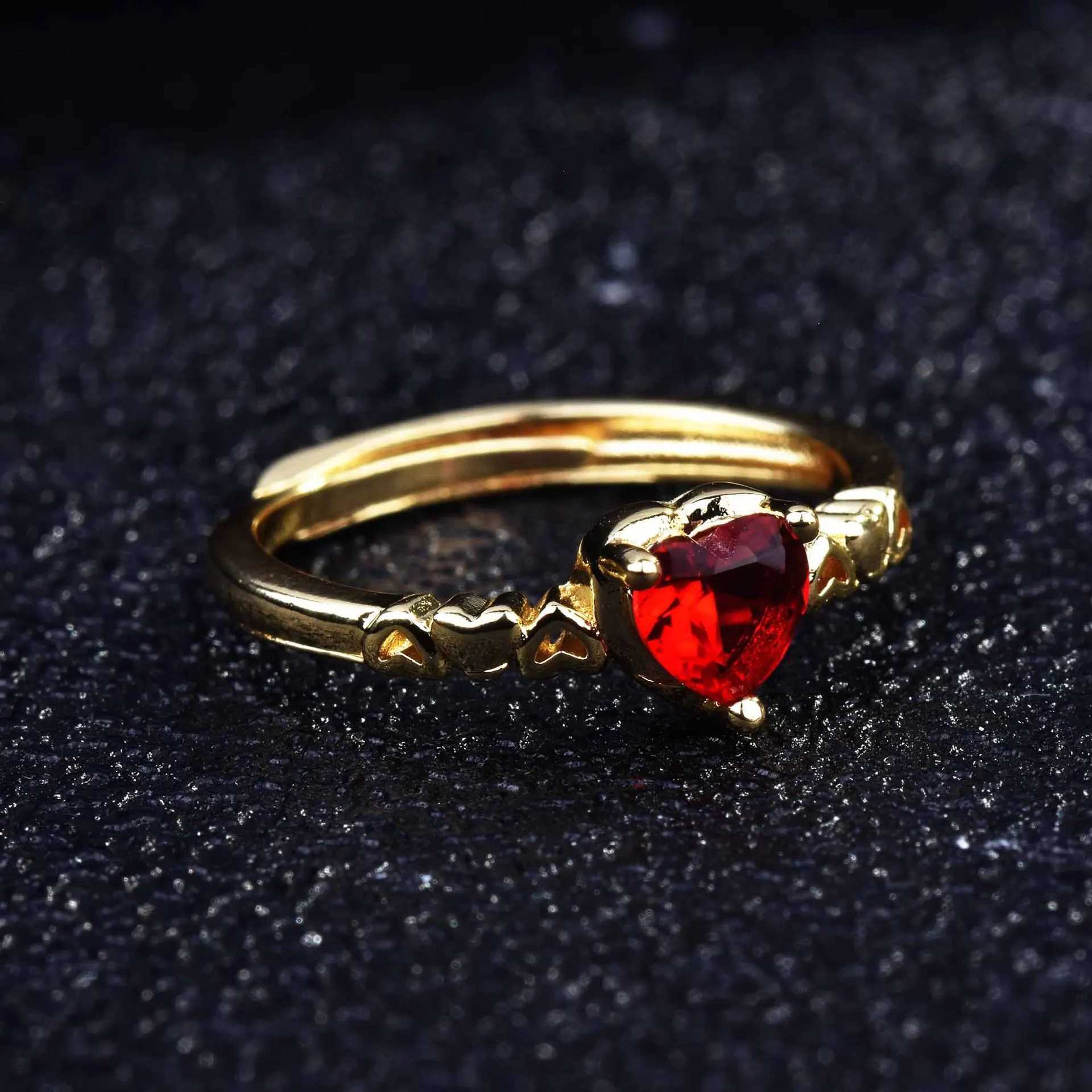 Red Ring 18k w Gold Plated Copper Ins Open Adjustable Rings X250220