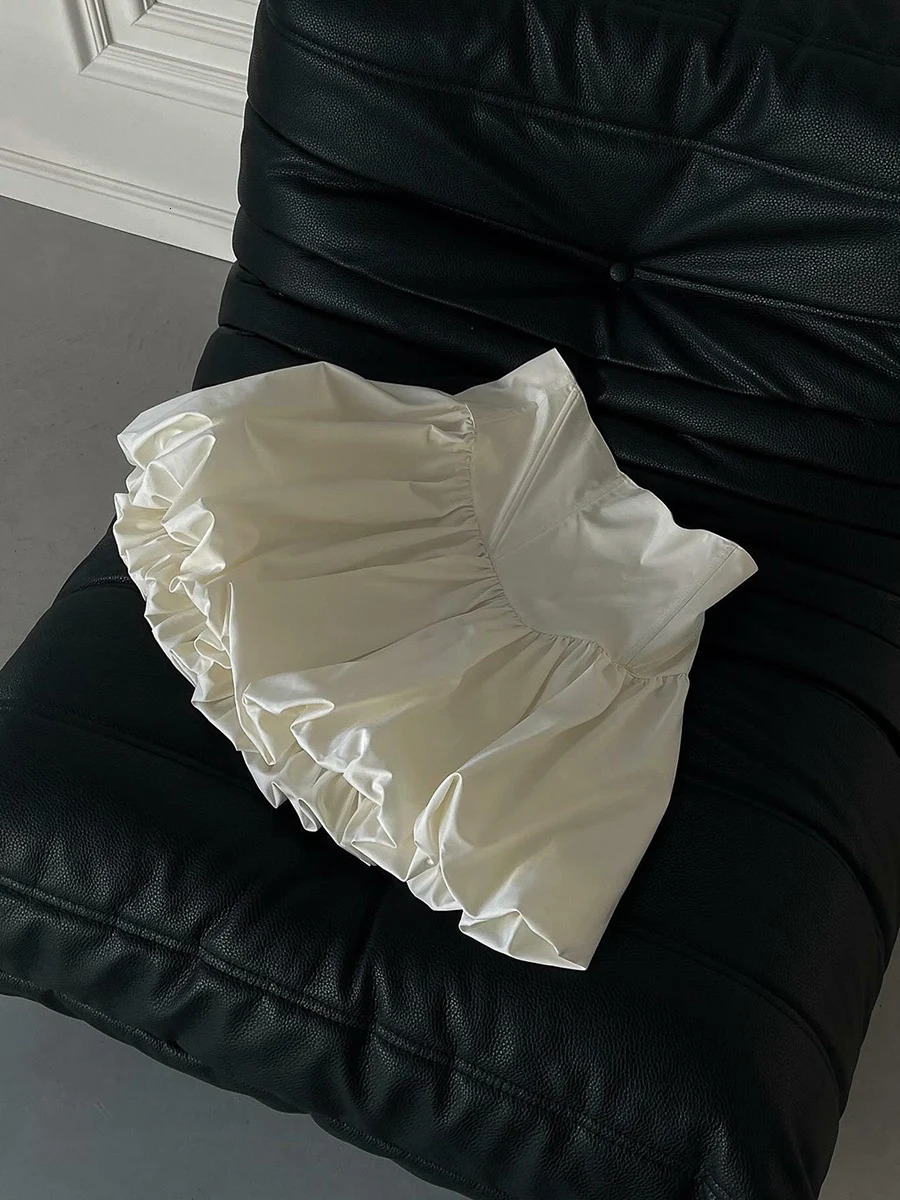 Womens summer bubble leather cute high waisted solid color Babydoll fluffy mini skirt beach vacation club streetwear aesthetics 250220