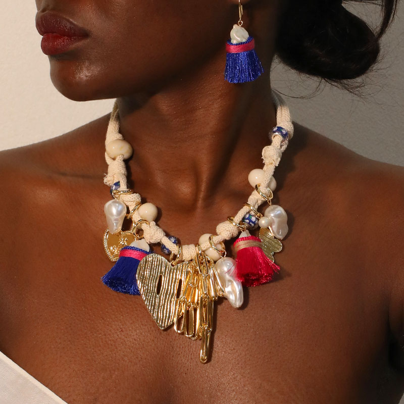Bohemian Statement Beads&Hearts Necklace for Women Trendy Wedding Party Jewelry