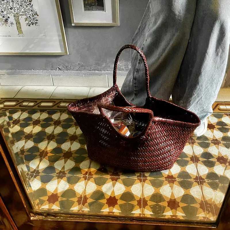 Spring and summer woven french cowhide basket bag rattan woven handbag womens large capacity fashionable casual bag Z250219