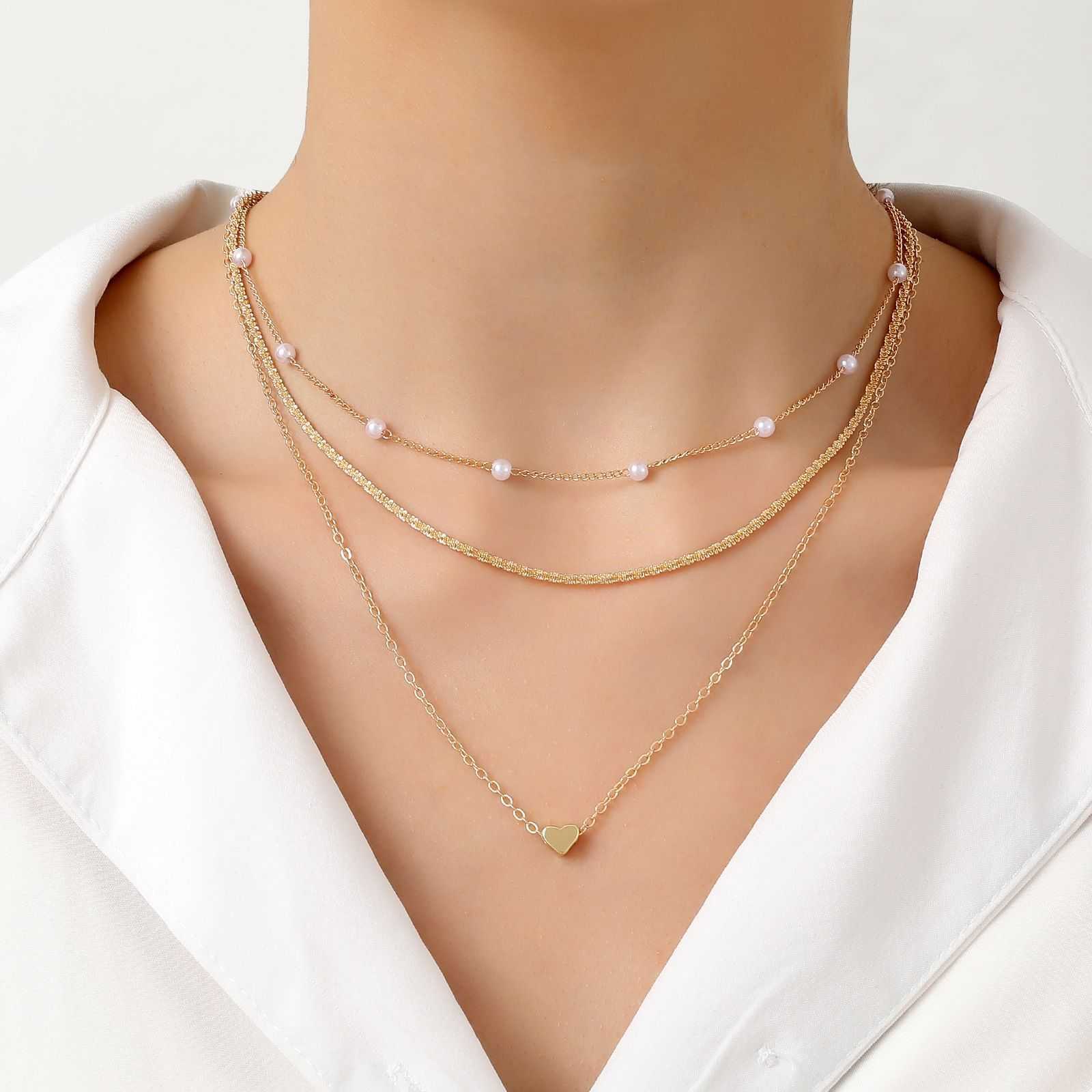 Pendant Necklaces Bohemian Metal Shell Stacked Rice Bead Necklace Female Ins Niche Pearl Bead Collar Chain H25219