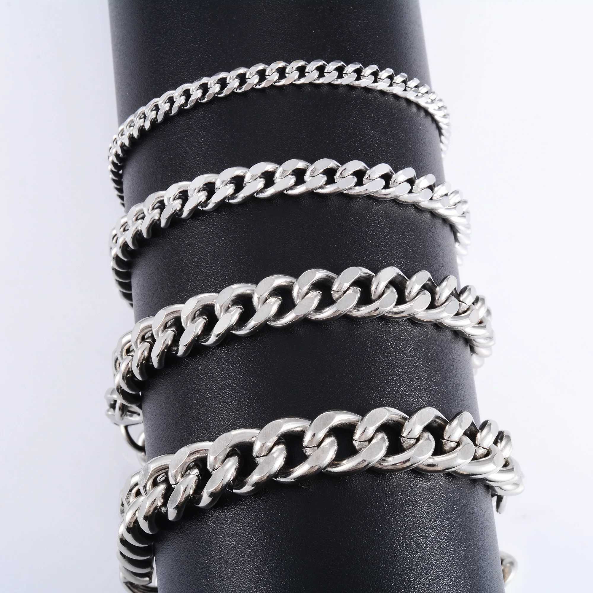 Mens Chunky Stainl Steel Cuban Chain Bracelet Punk Wristband Silver Color Bangle Jewelry Accories for Foot Hand ChainXJ250219