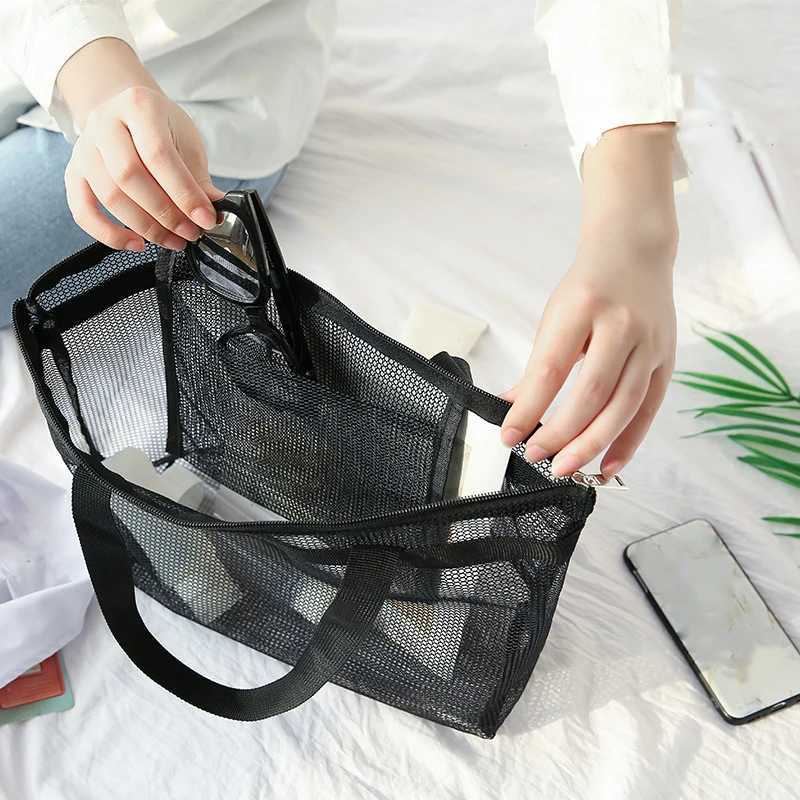 Women Clear Mesh Transparent Bag Large Capacity Travel Summer Beach Shoulder Bags Female Casual Solid Color Holiday Tote Bags Z250219