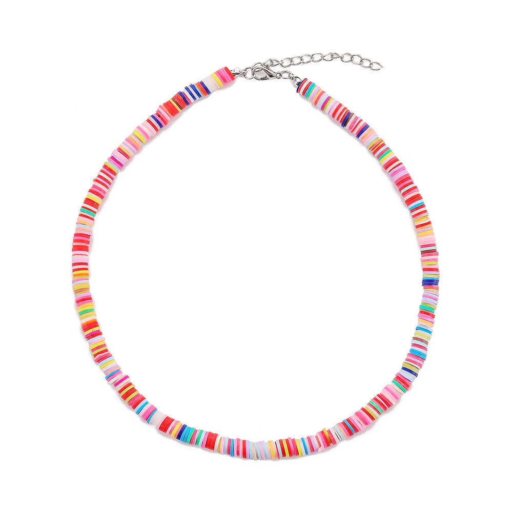 Pendant Necklaces Ins beach style colorful soft pottery piece string necklace Bohemian colorful collarbone chain set H25219