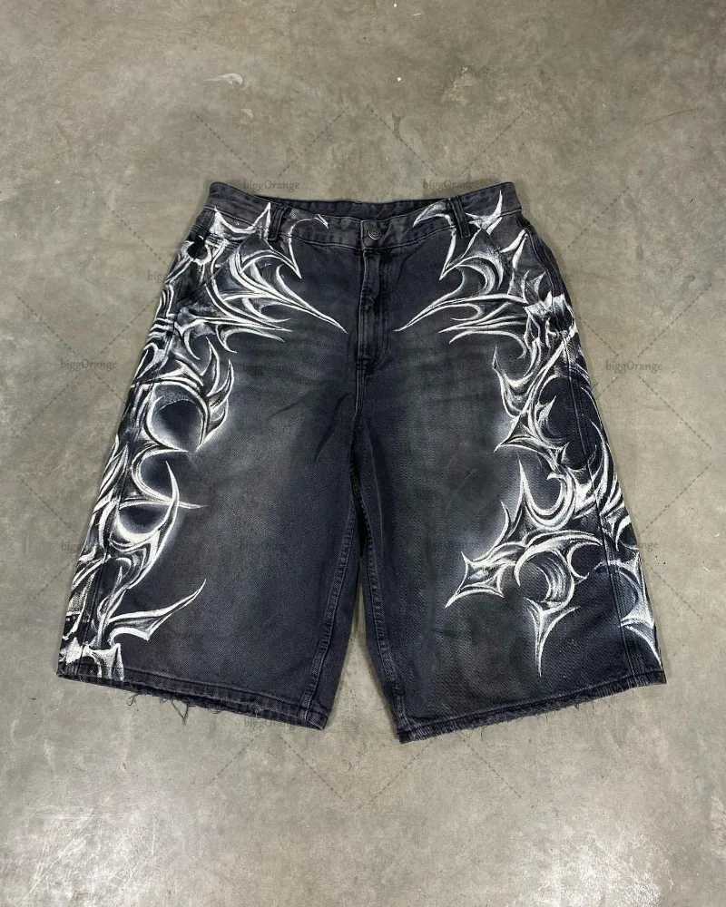 Street Hip-hop Classic Personalized Printed Straight Loose Fashion Jeans Men Retro Harajuku Y2K Casual All-match Shorts Women X250220