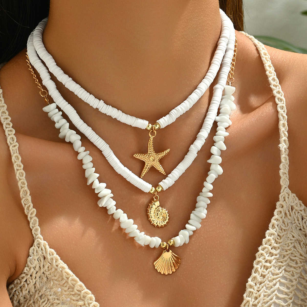 Pendant Necklaces Summer Bohemian style necklace shell jewelry beach vacation shell starfish fish tail pendant collarbone chain H25219