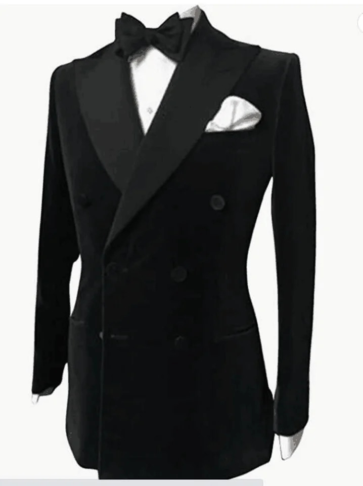 S-6XL Black Velvet Wedding Men Suits Blazer Business Groom Tuxedo Jacket Formal Costume Homme Party Double Breasted Only Coat 250220