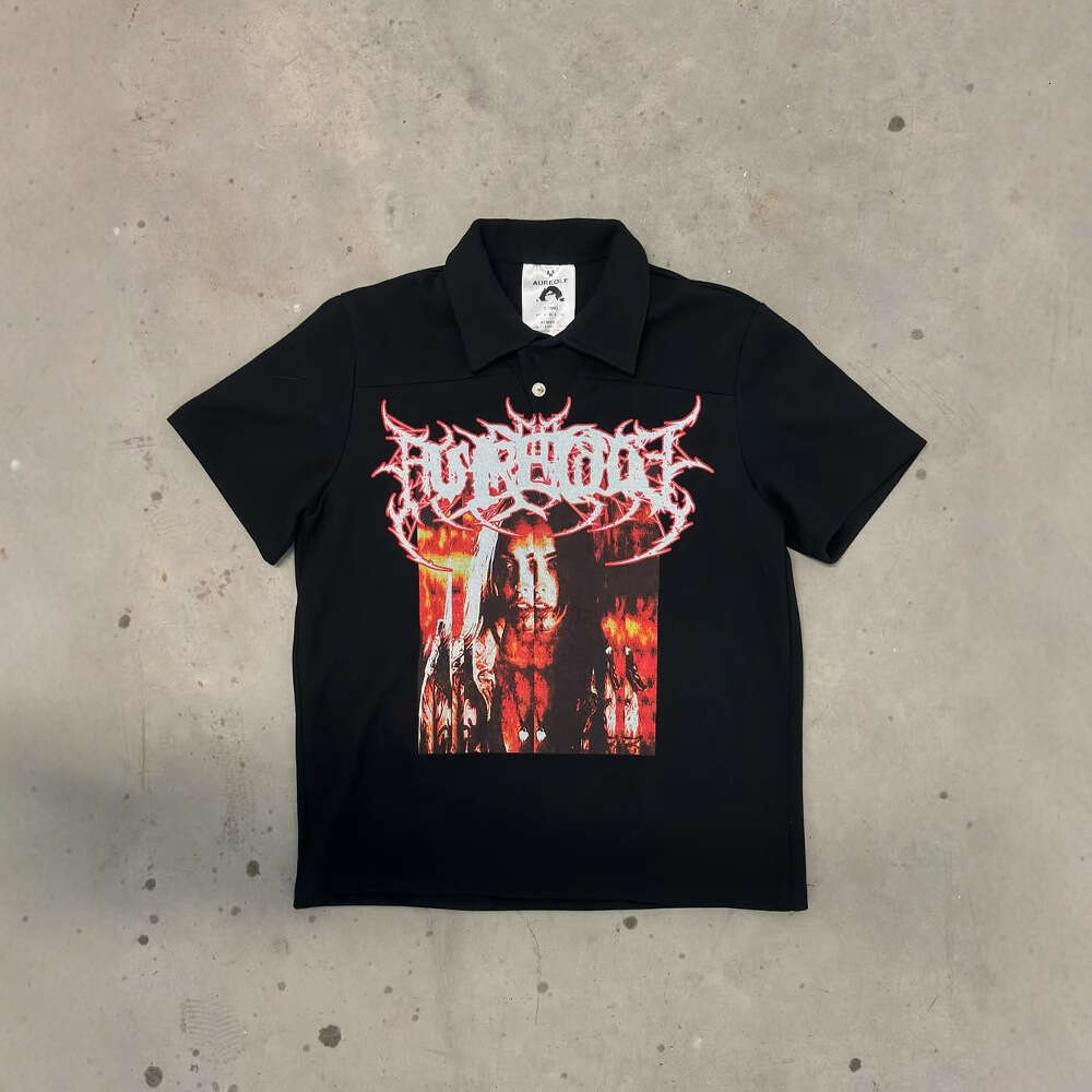 Y2k short sleeved polo shirt T-shirt printed pattern dark gothic vintage summer street top