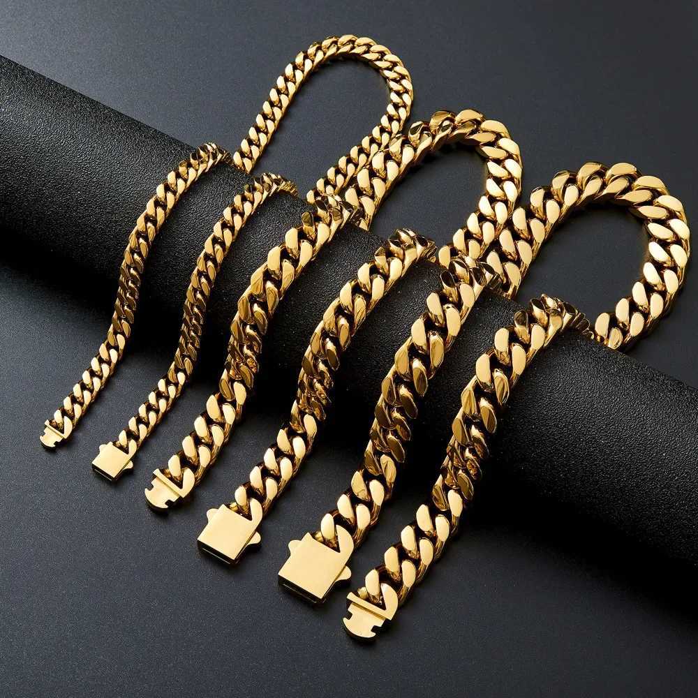 316 Stainl Steel Plated 18k Gold Fashion 8.10.12mm Encrypted Cuban Chain Miami R Hip Hop Mens Bracelet AccoryXJ250219
