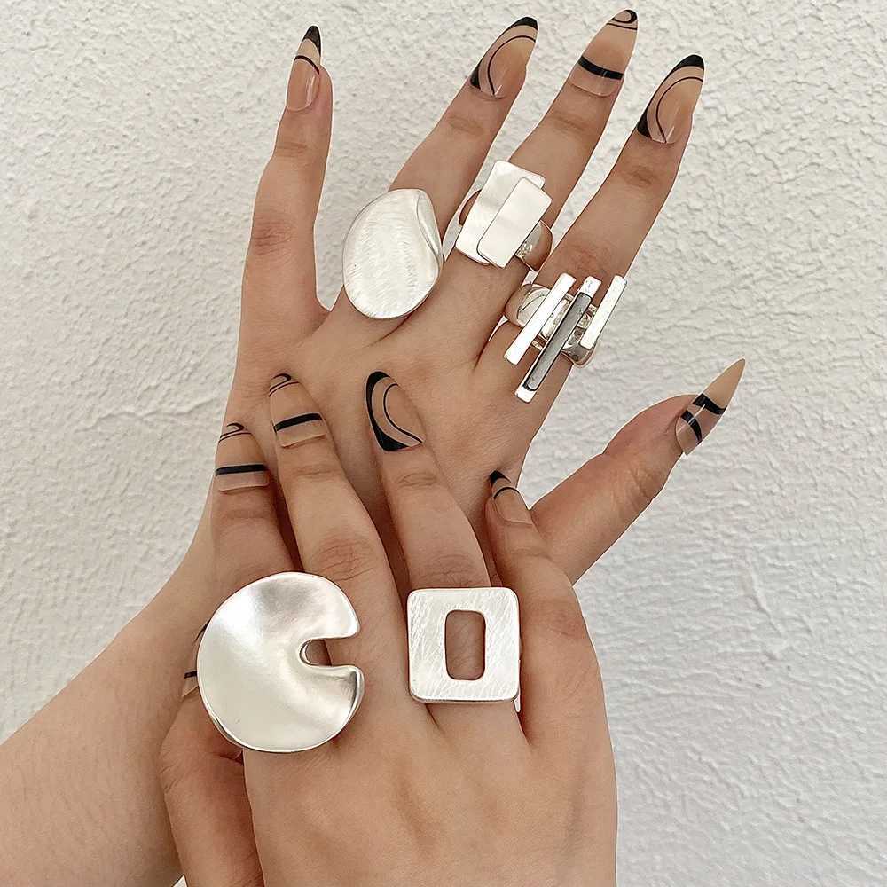 ALL Fashion Punk Silver Color Elastic Rope Adjustable Rings for Wen Men Irregar Metal Knuckle Finger Ring Jewelry Gift X250220