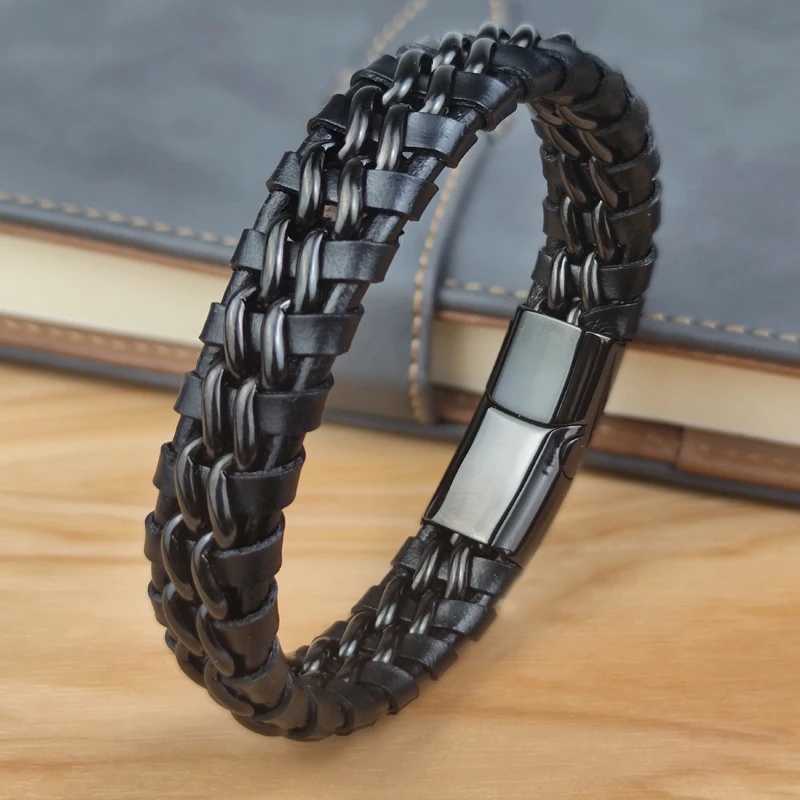 Genuine Leather Chain Bracelet for Men Magnetic Stainl Steel Clasp in Plated Gold Exclusive Jewellery Gift Wholesale DroppingXJ250219