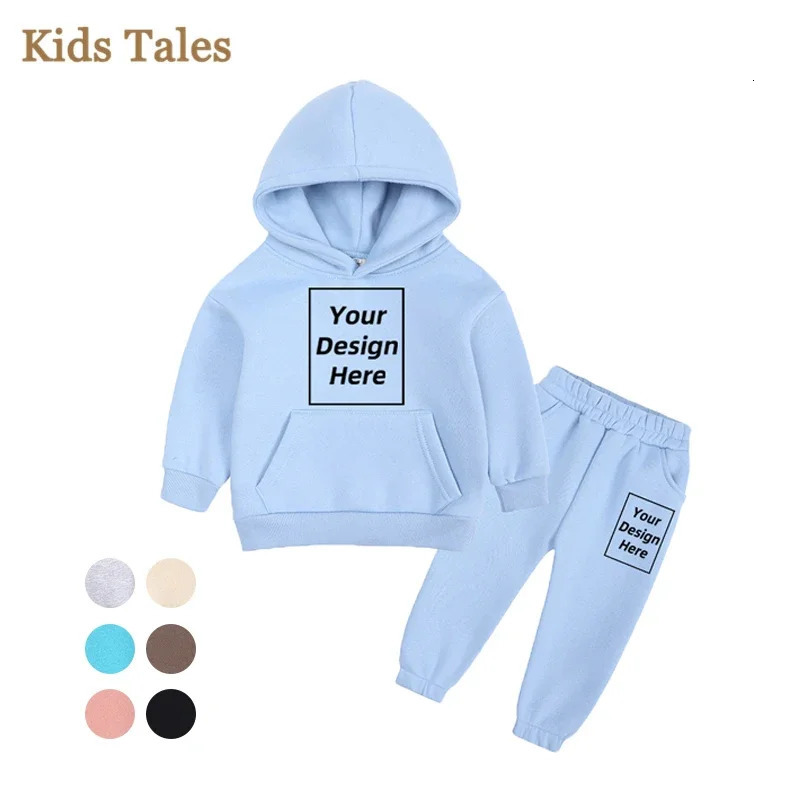 Custom Personalized Kids Pullover Hoodie DIY Add Your Text Image Customized Long Sleeve Toddler Sweatshirt Pants Clothing Suit 250220