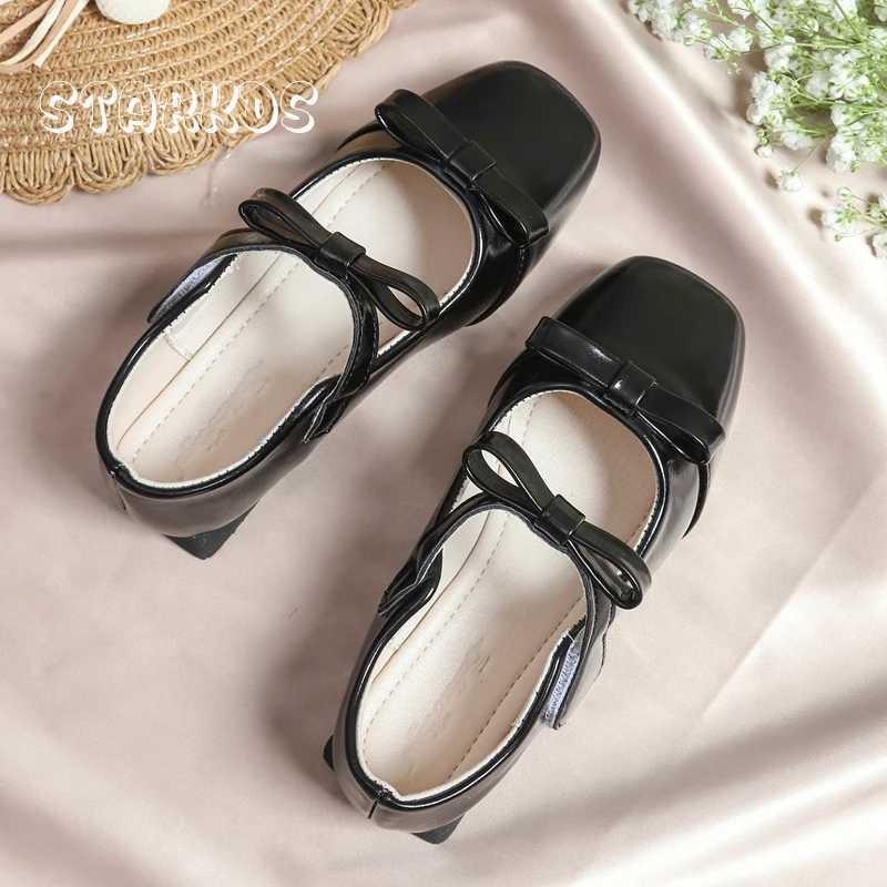 Patent Leather Bowknot Mary Jane Shoes Kids Cute Bows Ballet Flat Girls Children Solid White Black School Shoes with Hook Loop X250220