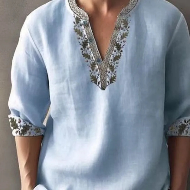 Mens Loose Casual Oversized Shirt Thin Cotton and Linen Standup Collar 250220