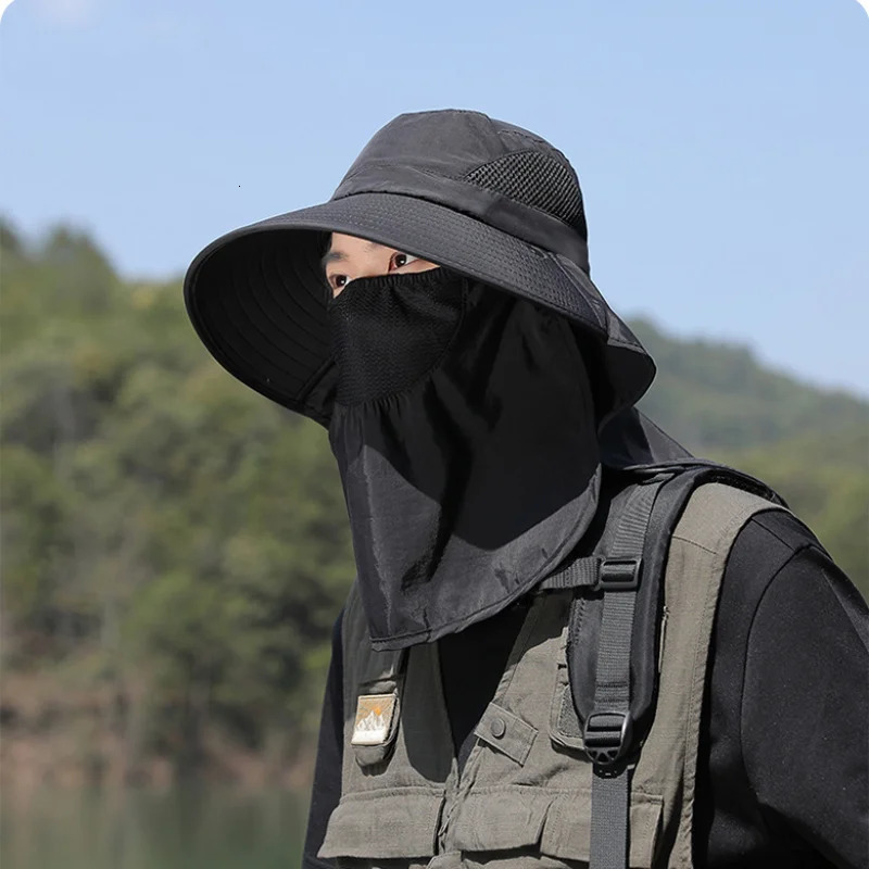 Summer Sun Hats UV Protection Outdoor Hunting Fishing Cap For Men Women Hiking Camping Visor Bucket Hat Neck Flap Fisherman 250117