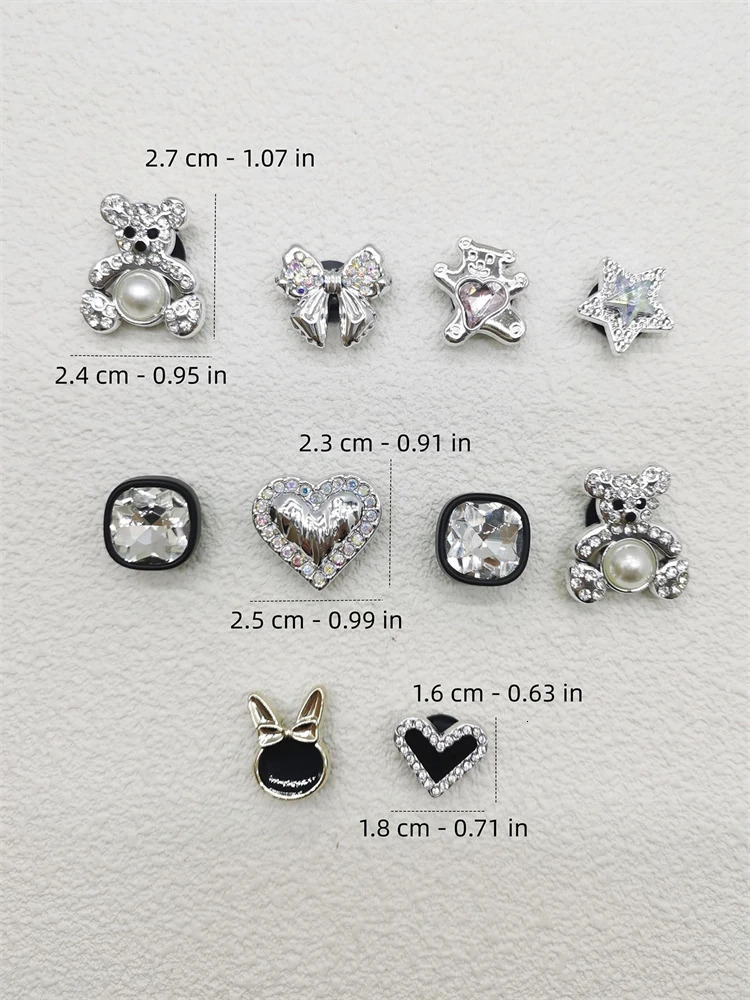 10PCS Shoe Charms ABS Bow Decorations For Sandals Luxury Rhinestone Bear Design Accessories Women Diy Bling Clog Ornaments 250219