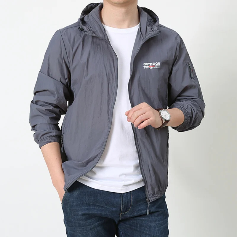 Men Sun Protection Clothing Summer Outdoor Windbreaker Jacket Solid Zipper Breathable UV Resistant Quick Dry Skin Coats 250218