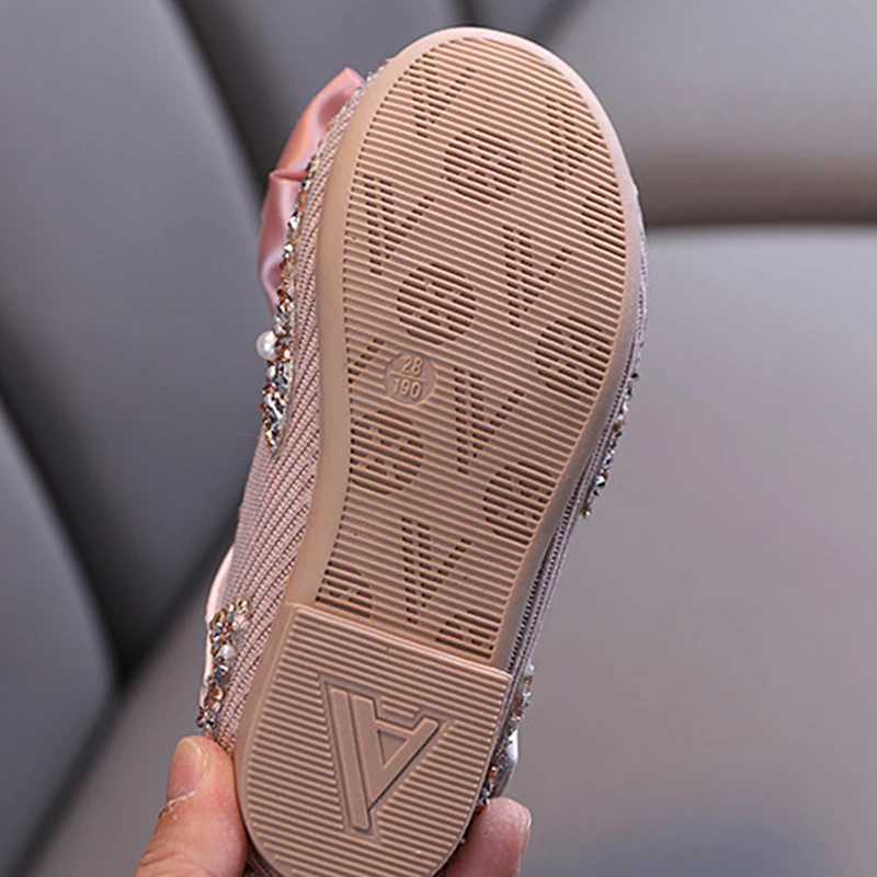 Girls Bow Princess Shoes Childrens Fashion Rhinestone Leather Kids Shoe Baby Girls Performance Shoes Party Shoes X250220