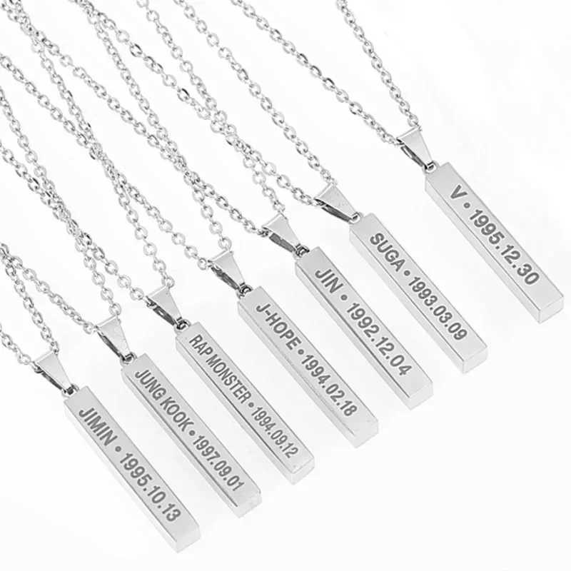 Stainl Steel KPOP Necklace Bann Boys Jimin JIN J-Hope Suga Steel Cuboid Cube Pendant Chain Choker Men Women Jewelry GiftXJ250219