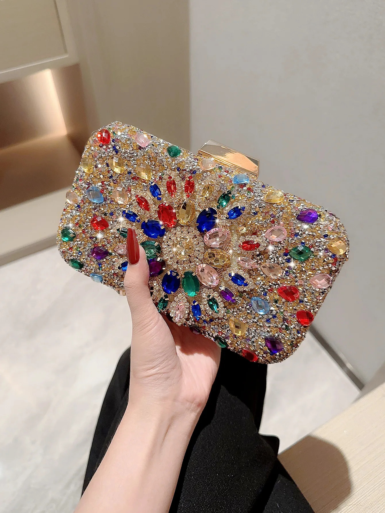 evening bag shiny rhinestone diamond clutch dress chain classy square box for women 250218