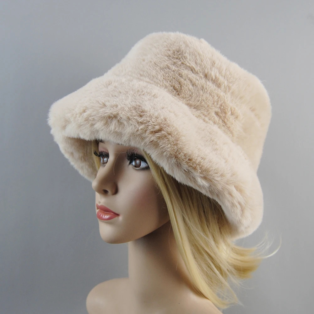 2025 Rabbit Fur Hat Super Soft Womens Winter Cotton Lining Warm Russian Fashion Ski Bean Plush Solid Color 250117