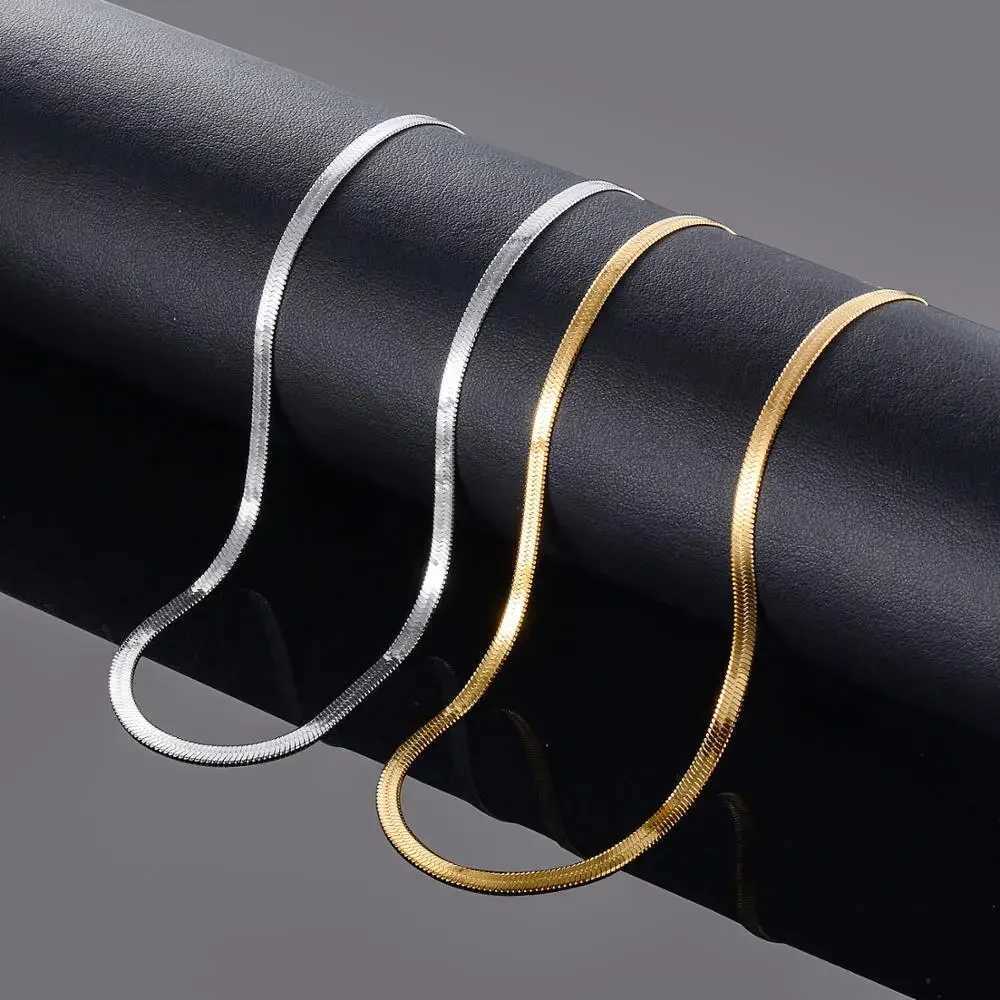 Silver Plated Thickn Waterproof Stainl Steel Flat Snake Necklace Herringbone Chain Women Gift JewelryXJ250219
