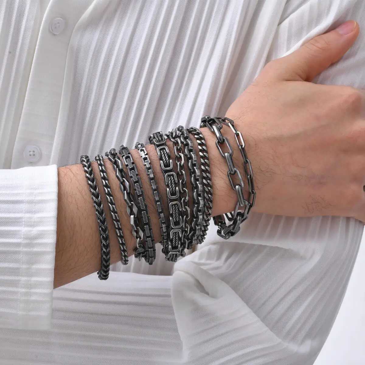 Vintage Bracelets for Men BoysByzantine Geometric Stainl Steel Braided Link WristbandAnniversary Birtay Father GiftsXJ250219