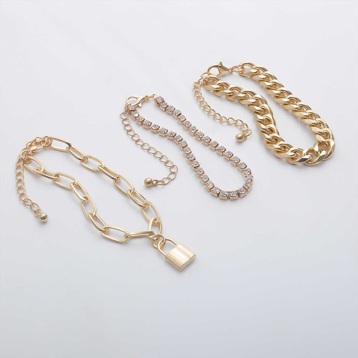 Charm Bracelets Jewelry personality hip hop thick chain claw chain drill hand fashion lock shaped mixed chain bracelet H25220