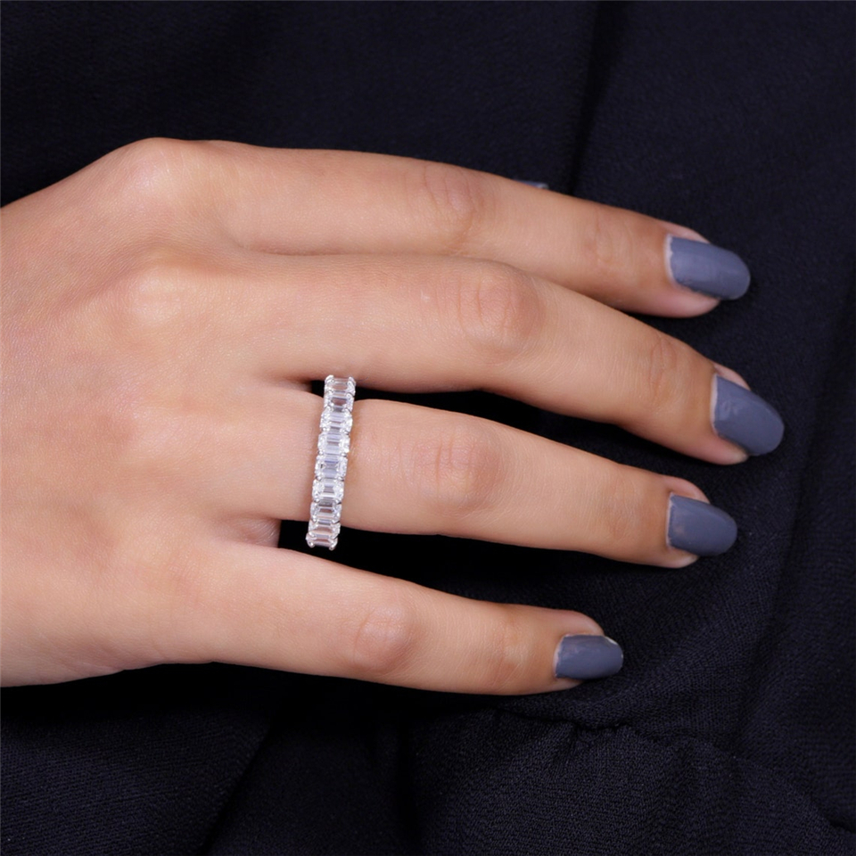 Jewelry 4*3MM Each Emerald Cut Lab Diamond Full Eternity Band Ring 14K 18K Real White Gold Pt950 CVD HPHT Diamond Womens Wedding Stackable Engagement 