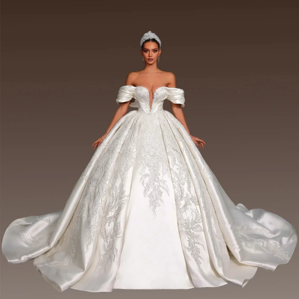 Exquisite Ball Gown Wedding Dress For Women Sweetheart Neck Sleeveless Bridal Gowns Appliques Sweep Train Dresses Custom Made vestidos de novia