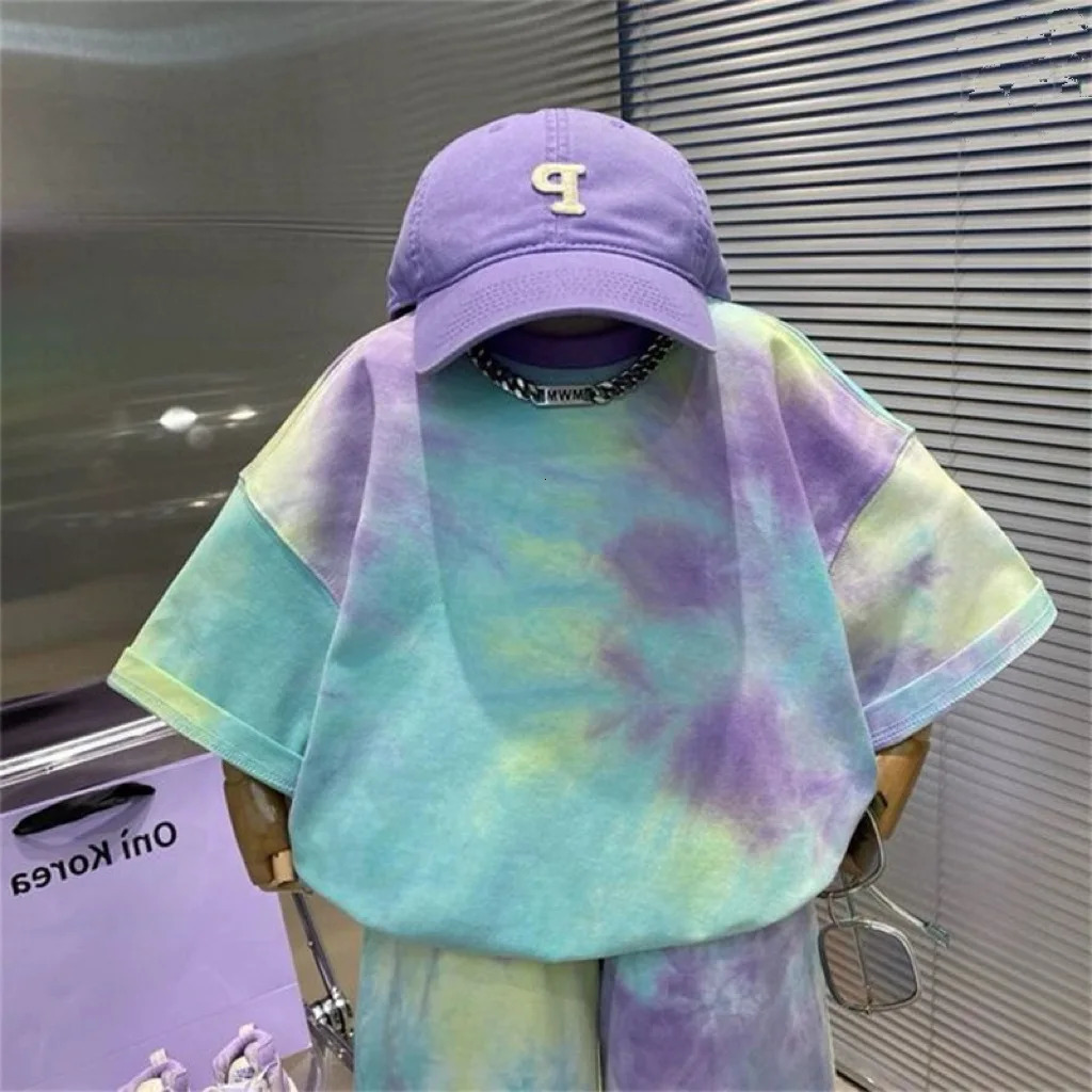 Summer Baby Boy Clothes Set Children Girls Short Sleeve Tie Dye T-shirts and Shorts 2 Pieces Suit Kid Top Bottom Tracksuit 250219