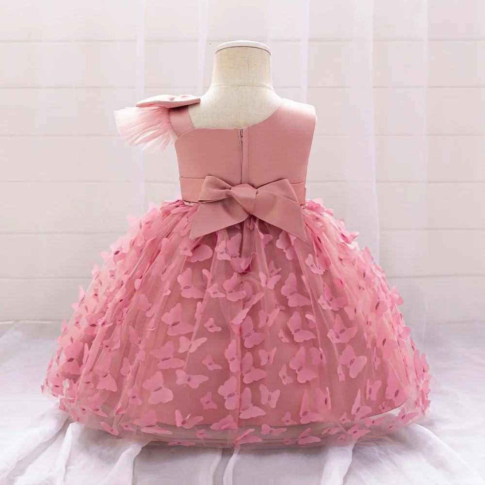 Bow Baby Girls White Baptism Dress Butterfly Tulle Infant 1st Birthday Wedding Gown Flower Princess Party Dresses 250117