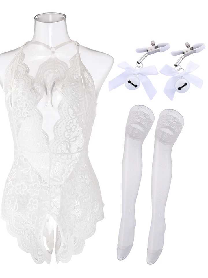 Erotic Hot Sexy Costume Open Crotch Bra Lace Women Babydoll Dress Dirty Wedding Erotic Underwear Women Sexy Lingerie Sex Clothes W250220