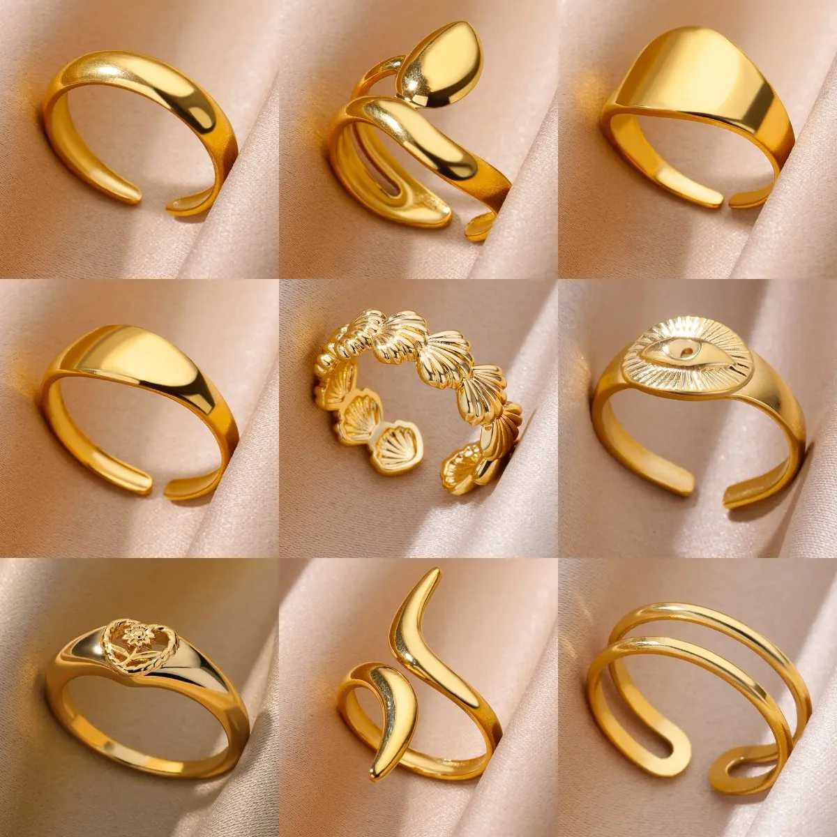 Stainless Steel Smooth Surface Shell Simple Geetric Ring for Wen Gold Color Exquisite Personali Open Ring Couple Jewelry X250220