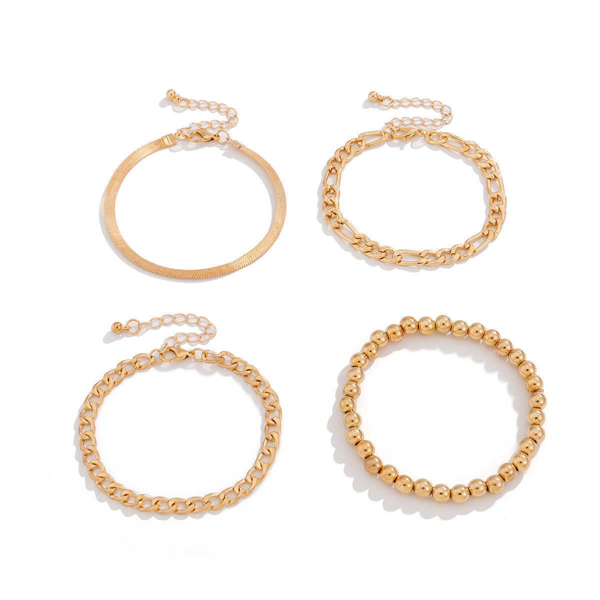 Charm Bracelets Female punk hip hop snake bone chain bracelet set metal bead chain bracelet H25220