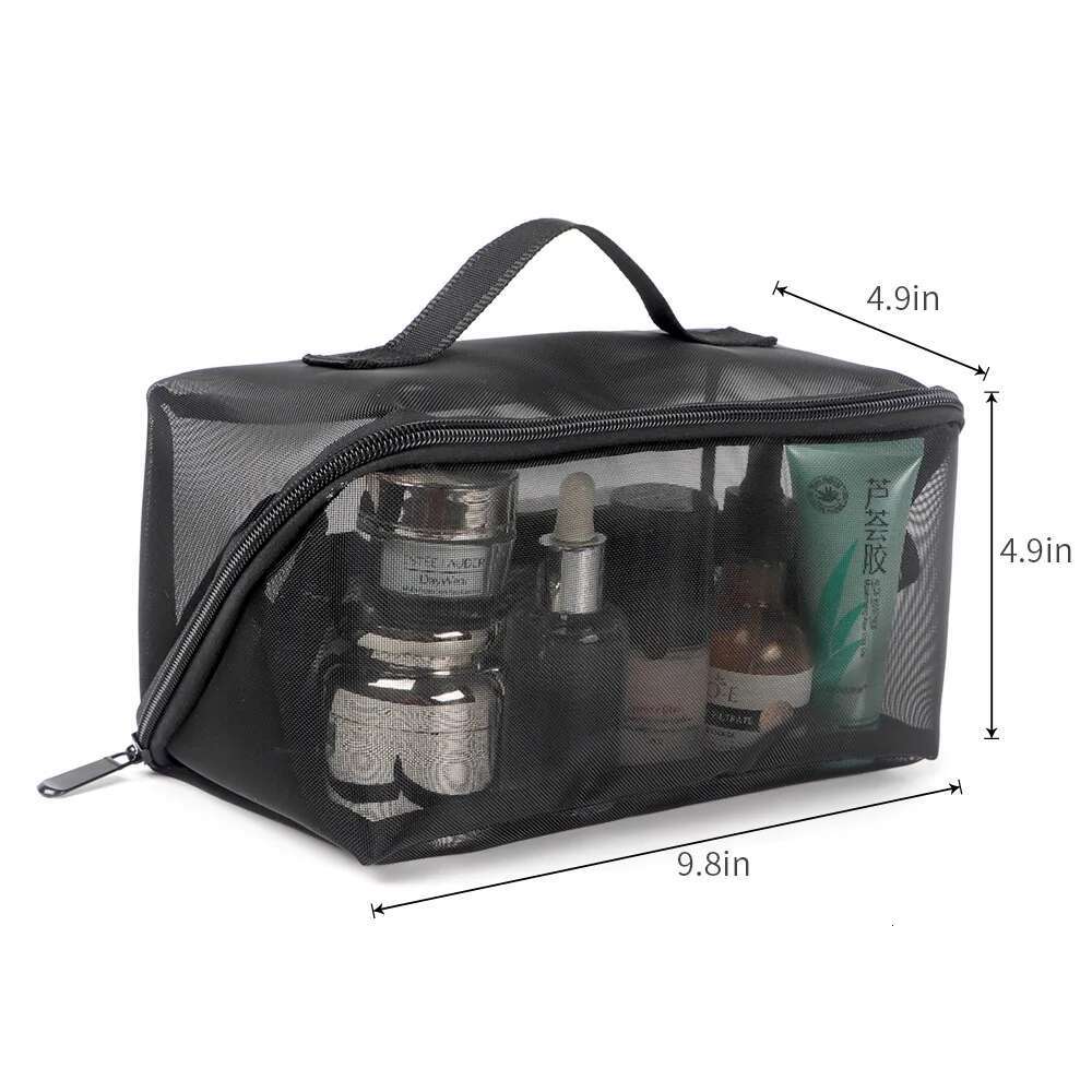 Portable Black Hand-held Makeup Travel Mesh Women's Wash Cosmetic Fiess Pocket Bath Storage Bag swissmilitary