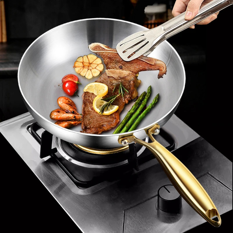 316 Stainless Steel Frying Pan Wok Nonstick Cooking Fried Steak Gas Stove Pot Induction General Saucepan Kitchen Cookware 250220