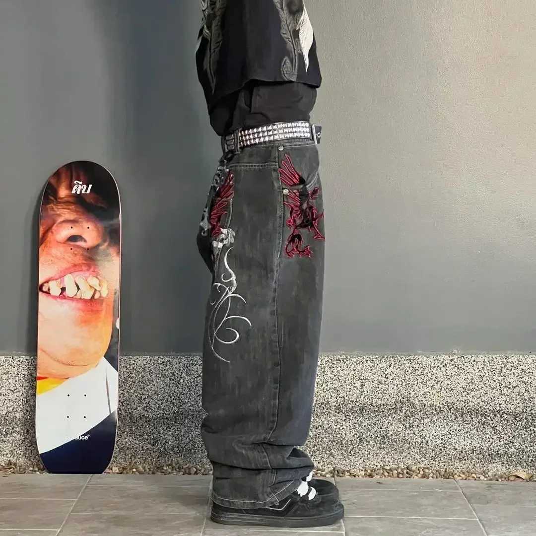 Hip hop Retro Street Casual Y2k Men Women Harajuku Fashion Trend Embroidery Pattern Denim Trousers Straight Wide Leg Pants X250220