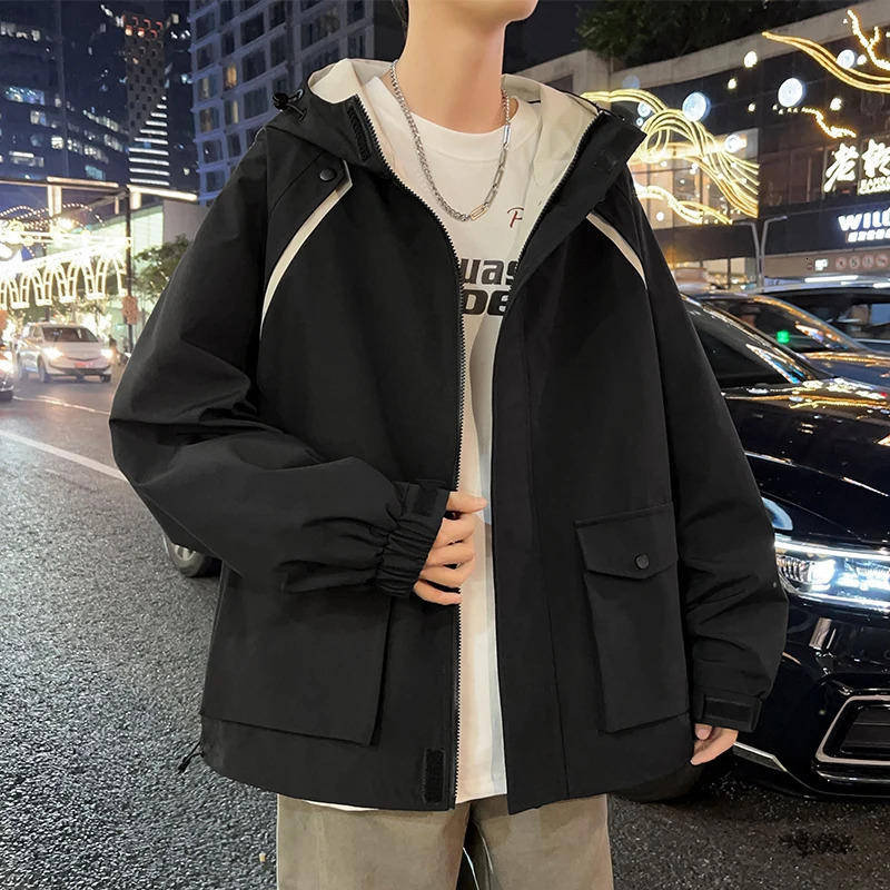 Spring Jacket Men Korean Fashion Unisex Hooded Windbreaker MultiPockets Casual Jackets Oversized Coat Plus Size 8XL w250210