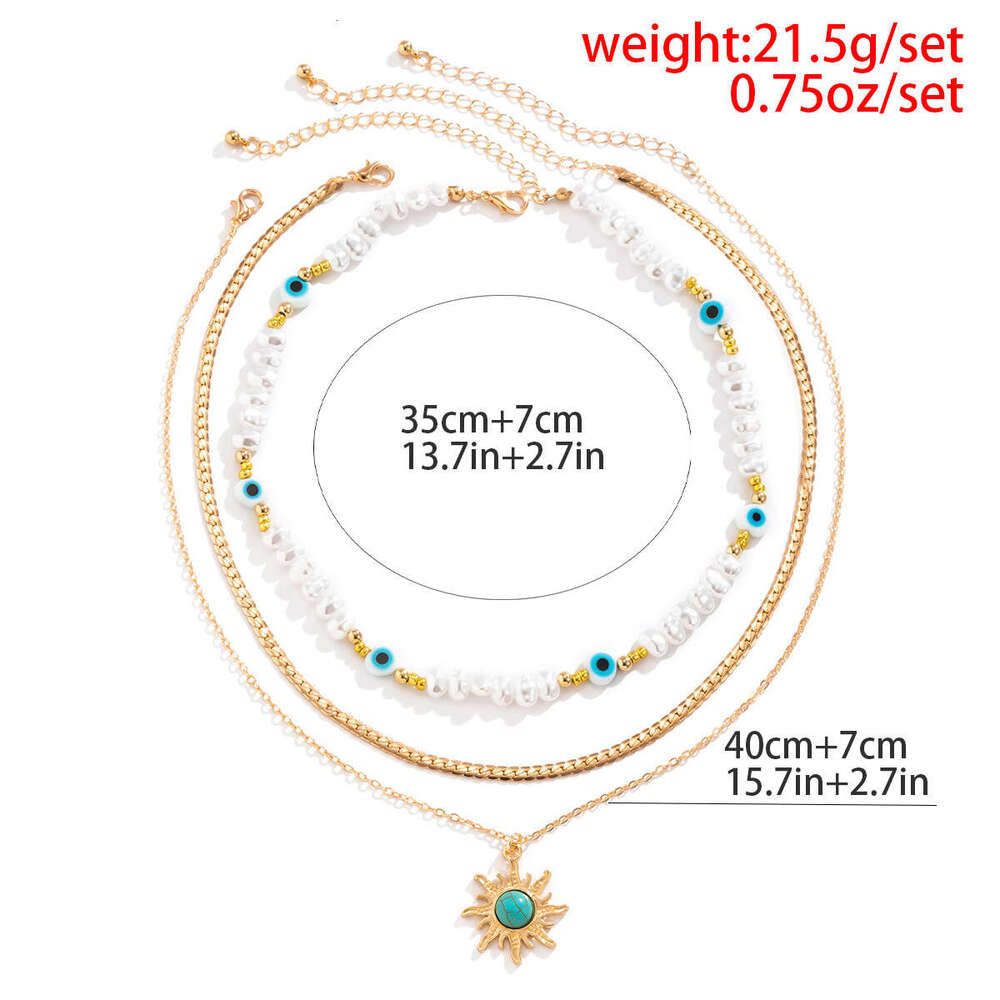 Jewelry with contrasting colors, personalized eyes, pearl necklace, ethnic style, sun turquoise pendant, necklace decoration