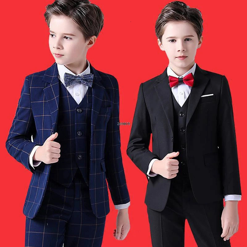 Flower Boys Formal Wedding Suit Kids Prom Party Tuxedo Blazer Childrens Day Pinao Performance Costume school uniform 2-14T 250219