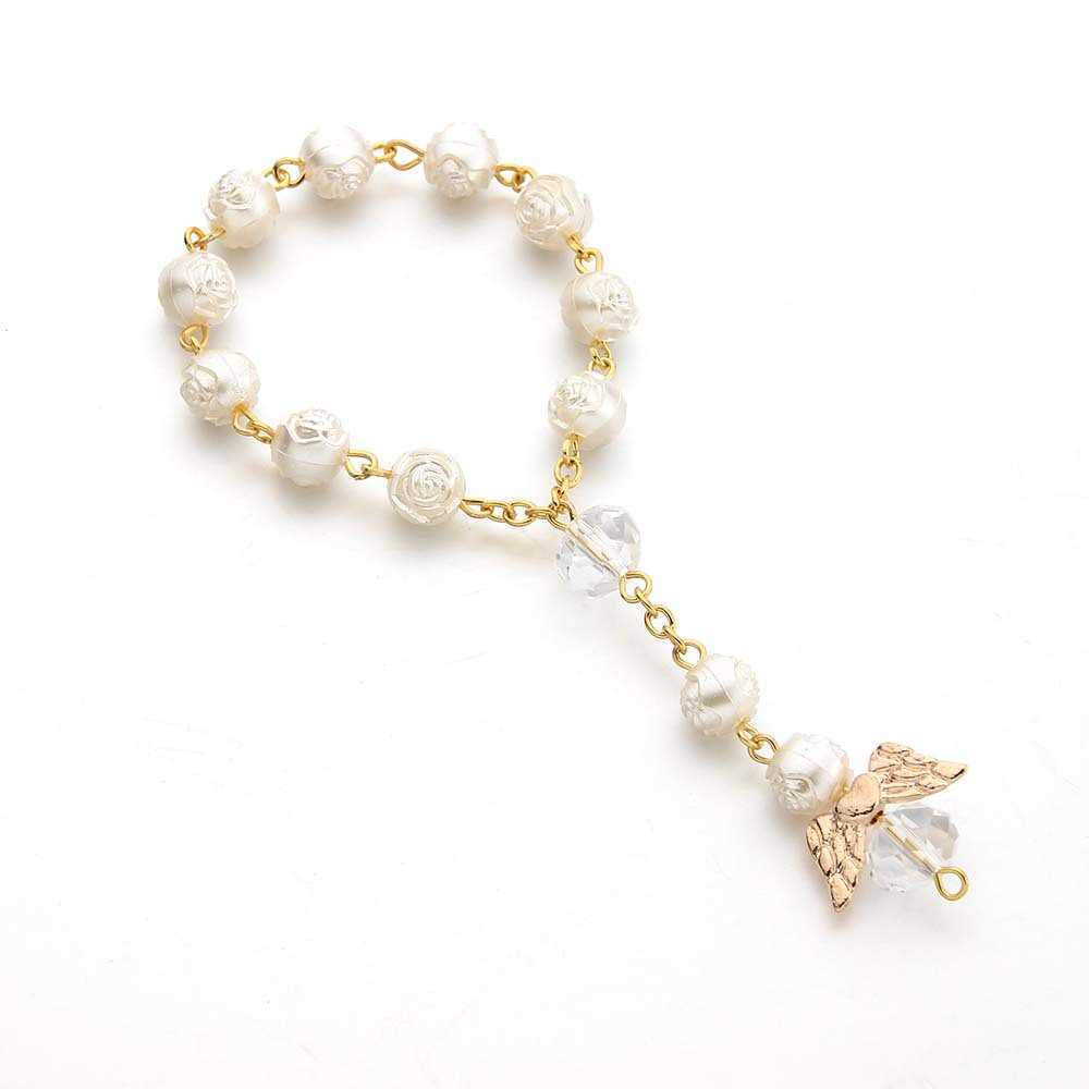 Charm Bracelets Hot selling Etsy Angel Baptism Gift Acrylic Rose Bead Bracelet Prayer Bead Love Angel Wings Bracelet H25220